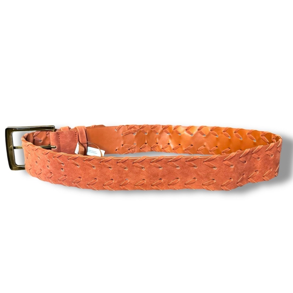 Maurice's XL Faux Leather Brown Wide Belt Brass Buckle Braided Western Rodeo - Picture 6 of 10